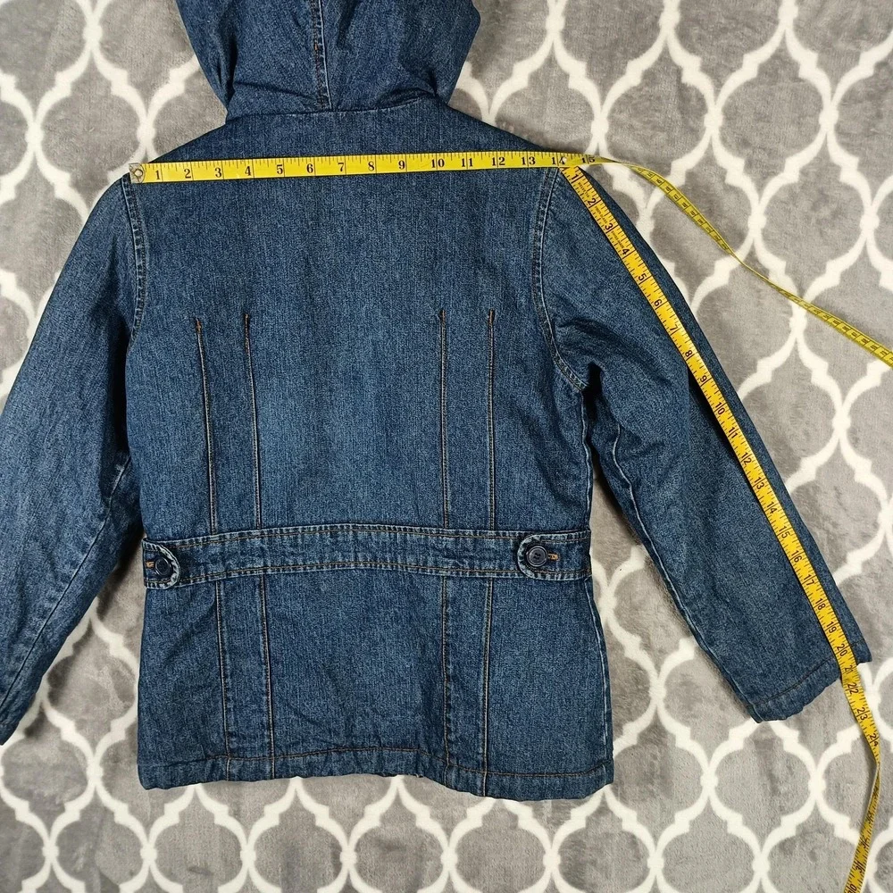 Limited Too Denim Jacket Girls Size 10 Blue Hooded Quilted Lined Y2K
